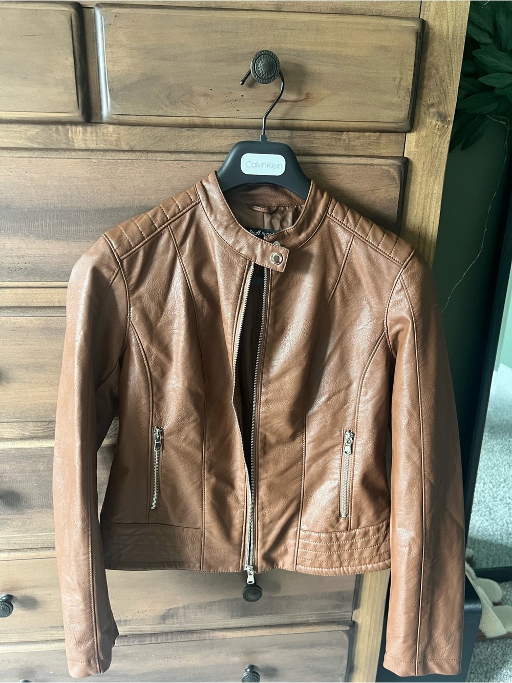 Women's Chestnut Leather Moto Jacket
